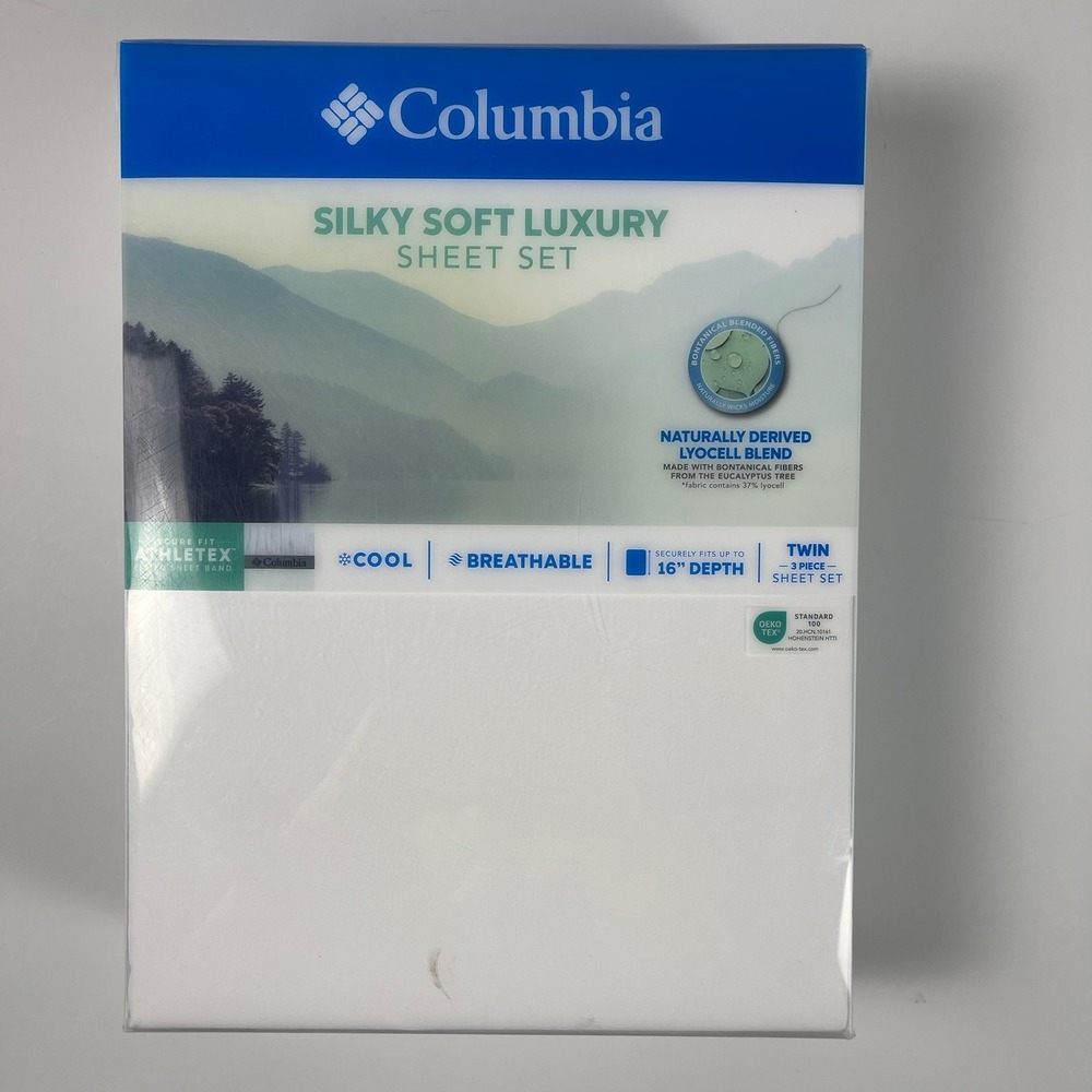 Columbia Silky Soft Luxury Twin Sheet Set White Lyocell Blend 3-Piece Cooling
